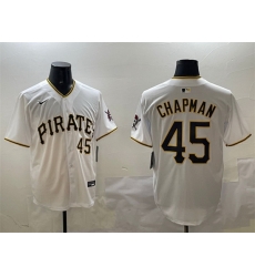 Men Pittsburgh Pirates 45 Aroldis Chapman White Home Limited Stitched Baseball Jersey