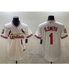 Men St Louis Cardinals 1 Ozzie Smith White With Patch Stitched Baseball Jersey Men St Louis Cardinals 1 Ozzie Smith White With Patch Stitched Baseball Jersey
