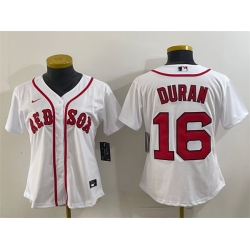 Women Boston Red Sox 16 Jarren Duran White Cool Base Stitched Jersey