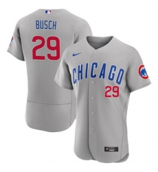 Men Chicago Cubs 29 Michael Busch Grey Flex Base Stitched Baseball Jersey Men Chicago Cubs 29 Michael Busch Grey Flex Base Stitched Baseball Jersey