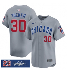 Men Chicago Cubs 30 Kyle Tucker Gray  27Ryne Sandberg Tribute 27 Vapor Limited V3 Stitched Baseball Jersey