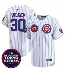 Men Chicago Cubs 30 Kyle Tucker White 2025 Tokyo Series Limited Stitched Baseball Jersey