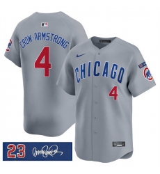 Men Chicago Cubs 4 Pete Crow Armstrong Gray  27Ryne Sandberg Tribute 27 Vapor Limited V3 Stitched Baseball Jersey