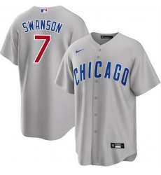 Men Chicago Cubs 7 Dansby Swanson Grey Cool Base Stitched Baseball Jersey Men Chicago Cubs 7 Dansby Swanson Grey Cool Base Stitched Baseball Jersey