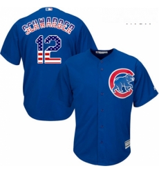 Mens Majestic Chicago Cubs 12 Kyle Schwarber Authentic Royal Blue USA Flag Fashion MLB Jersey Mens Majestic Chicago Cubs 12 Kyle Schwarber Authentic Royal Blue USA Flag Fashion MLB Jersey
