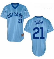 Mens Majestic Chicago Cubs 21 Sammy Sosa Replica BlueWhite Strip Cooperstown Throwback MLB Jersey Mens Majestic Chicago Cubs 21 Sammy Sosa Replica BlueWhite Strip Cooperstown Throwback MLB Jersey