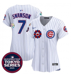 Women Chicago Cubs 7 Dansby Swanson White 2025 Tokyo Series Limited Stitched Baseball Jersey