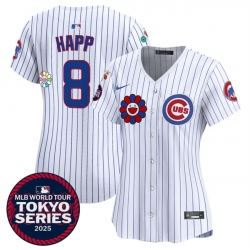 Women Chicago Cubs 8 Ian Happ White 2025 Tokyo Series Limited Stitched Baseball Jersey