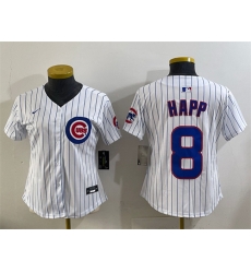 Women Chicago Cubs 8 Ian Happ White Home Limited Stitched Baseball Jersey Women Chicago Cubs 8 Ian Happ White Home Limited Stitched Baseball Jersey