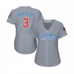 Womens Chicago Cubs 3 Daniel Descalso Authentic Grey Road Baseball Jersey 