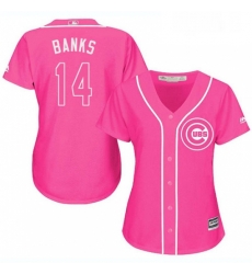 Womens Majestic Chicago Cubs 14 Ernie Banks Authentic Pink Fashion MLB Jersey Womens Majestic Chicago Cubs 14 Ernie Banks Authentic Pink Fashion MLB Jersey
