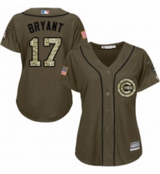 Womens Majestic Chicago Cubs 17 Kris Bryant Authentic Green Salute to Service MLB Jersey Womens Majestic Chicago Cubs 17 Kris Bryant Authentic Green Salute to Service MLB Jersey