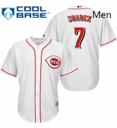 Mens Majestic Cincinnati Reds 7 Eugenio Suarez Replica White Home Cool Base MLB Jersey Mens Majestic Cincinnati Reds 7 Eugenio Suarez Replica White Home Cool Base MLB Jersey