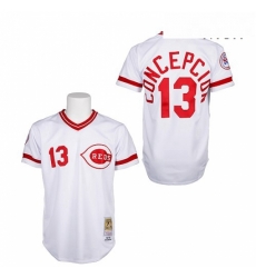 Mens Mitchell and Ness Cincinnati Reds 13 Dave Concepcion Authentic White Throwback MLB Jersey Mens Mitchell and Ness Cincinnati Reds 13 Dave Concepcion Authentic White Throwback MLB Jersey