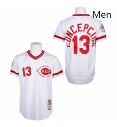 Mens Mitchell and Ness Cincinnati Reds 13 Dave Concepcion Replica White Throwback MLB Jersey Mens Mitchell and Ness Cincinnati Reds 13 Dave Concepcion Replica White Throwback MLB Jersey