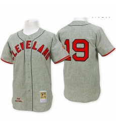 Mens Mitchell and Ness Cleveland Indians 19 Bob Feller Authentic Grey Throwback MLB Jersey