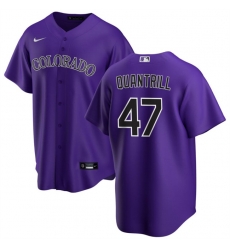 Men Colorado Rockies 47 Cal Quantrill Purple Cool Base Stitched Baseball Jersey Men Colorado Rockies 47 Cal Quantrill Purple Cool Base Stitched Baseball Jersey