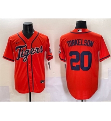 Men Detroit Tigers 20 Spencer Torkelson Orange With Patch Cool Base Stitched Baseball Jersey