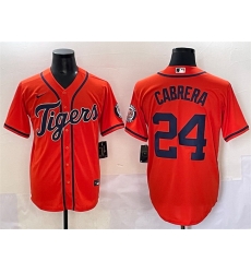 Men Detroit Tigers 24 Miguel Cabrera Orange With Patch Cool Base Stitched Baseball Jersey