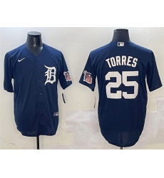 Men Detroit Tigers 25 Gleyber Torres Navy With Patch Cool Base Stitched Baseball Jersey Men Detroit Tigers 25 Gleyber Torres Navy With Patch Cool Base Stitched Baseball Jersey