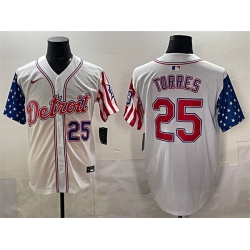 Men Detroit Tigers 25 Gleyber Torres White 2025 Memorial Day Vapor Premier Limited Stitched Baseball Jersey