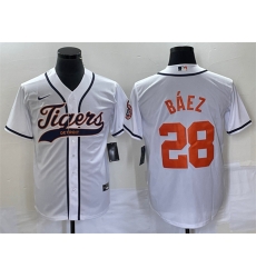 Men Detroit Tigers 28 Javier Baez White Cool Base Stitched Baseball Jersey Men Detroit Tigers 28 Javier Baez White Cool Base Stitched Baseball Jersey