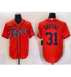 Men Detroit Tigers 31 Riley Greene Orange With Patch Cool Base Stitched Baseball Jersey