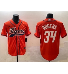 Men Detroit Tigers 34 Jake Rogers Orange With Patch Cool Base Stitched Baseball Jersey