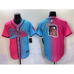 Men Detroit Tigers Team Big Logo Pink Blue Limited Stitched Baseball Jersey