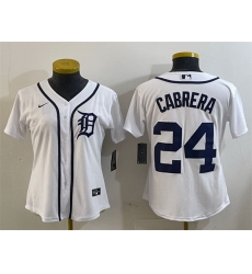 Women Detroit Tigers 24 Miguel Cabrera White Cool Base Stitched Baseball Jersey