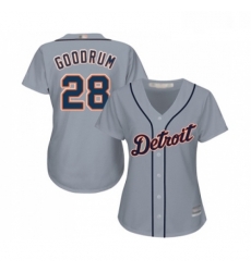 Womens Detroit Tigers 28 Niko Goodrum Replica Grey Road Cool Base Baseball Jersey Womens Detroit Tigers 28 Niko Goodrum Replica Grey Road Cool Base Baseball Jersey