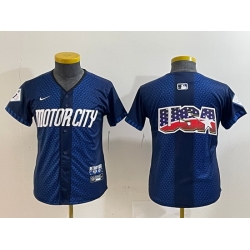 Youth Detroit Tigers Team Big Logo 2024 Navy City Connect Cool Base Limited Stitched jerseys 8