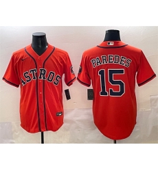 Men Houston Astros 15 Isaac Paredes Orange Cool Base Stitched Baseball Jersey Men Houston Astros 15 Isaac Paredes Orange Cool Base Stitched Baseball Jersey