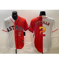 Men Houston Astros 2 Alex Bregman White Orange Split With Patch Cool Base Stitched Baseball Jersey 2 Men Houston Astros 2 Alex Bregman White Orange Split With Patch Cool Base Stitched Baseball Jersey 2