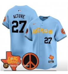 Men Houston Astros 27 Jose Altuve Blue Love Street Peace Sign Patch Limited Baseball Jersey Men Houston Astros 27 Jose Altuve Blue Love Street Peace Sign Patch Limited Baseball Jersey