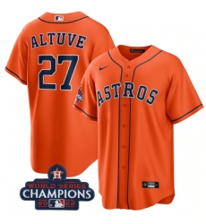 Men Houston Astros 27 Jose Altuve Orange 2022 World Series Champions Stitched Baseball Jersey Men Houston Astros 27 Jose Altuve Orange 2022 World Series Champions Stitched Baseball Jersey