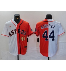 Men Houston Astros 44 Yordan Alvarez White Orange Split With Patch Cool Base Stitched Baseball Jersey 2 Men Houston Astros 44 Yordan Alvarez White Orange Split With Patch Cool Base Stitched Baseball Jersey 2