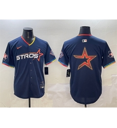 Men Houston Astros Team Big Logo Navy 2025 City Connect With Texas Patch Limited Stitched Baseball Jersey 002