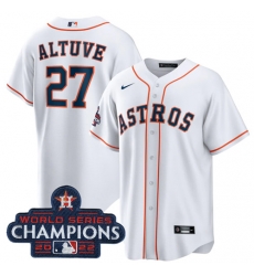 Men's Houston Astros #27 Jose Altuve White 2022 World Series Champions Home Stitched Baseball Jersey Men's Houston Astros #27 Jose Altuve White 2022 World Series Champions Home Stitched Baseball Jersey
