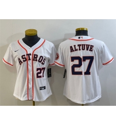 Women Houston Astros 27 Jose Altuve White With Patch Cool Base Stitched Baseball Jersey