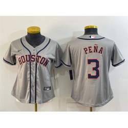 Women Houston Astros 3 Jeremy Pe F1a Gray Cool Base Stitched Baseball Jerseys