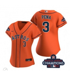Women Houston Astros 3 Jeremy Pe F1a Orange 2022 World Series Champions With No In Front Stitched Baseball Jersey Women Houston Astros 3 Jeremy Pe F1a Orange 2022 World Series Champions With No In Front Stitched Baseball Jersey
