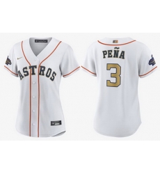 Women Houston Astros 3 Jeremy Pe F1a White 2023 Gold Collection With World Serise Champions Patch Stitched Jersey Women Houston Astros 3 Jeremy Pe F1a White 2023 Gold Collection With World Serise Champions Patch Stitched Jersey