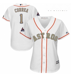 Womens Majestic Houston Astros 1 Carlos Correa Authentic White 2018 Gold Program Cool Base MLB Jersey Womens Majestic Houston Astros 1 Carlos Correa Authentic White 2018 Gold Program Cool Base MLB Jersey