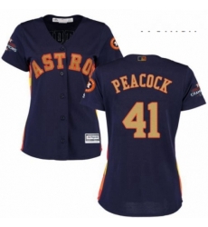 Womens Majestic Houston Astros 41 Brad Peacock Authentic Navy Blue Alternate 2018 Gold Program Cool Base MLB Jersey Womens Majestic Houston Astros 41 Brad Peacock Authentic Navy Blue Alternate 2018 Gold Program Cool Base MLB Jersey