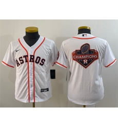 Youth Houston Astros White 2022 World Series Champions Team Big Logo With Patch Cool Base Stitched Jersey Youth Houston Astros White 2022 World Series Champions Team Big Logo With Patch Cool Base Stitched Jersey