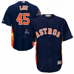Youth Majestic Houston Astros 45 Carlos Lee Replica Navy Blue Alternate 2017 World Series Champions Cool Base MLB Jersey