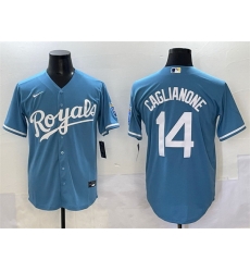 Men Kansas City Royals 14 Jac Caglianone Light Blue Cool Base Stitched Baseball Jersey Men Kansas City Royals 14 Jac Caglianone Light Blue Cool Base Stitched Baseball Jersey