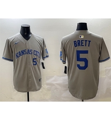 Men Kansas City Royals 5 George Brett Grey 2024 Away Limited Stitched Baseball Jersey