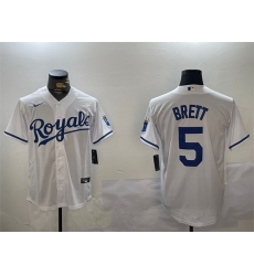 Men Kansas City Royals 5 George Brett White Cool Base Stitched Baseball Jersey Men Kansas City Royals 5 George Brett White Cool Base Stitched Baseball Jersey